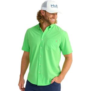 imageHUK Mens Kona Solid Short Sleeve Fishing Button Down ShirtSummer Green