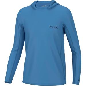 imageHUK Boys Icon X Hoodie Fishing Shirt with Sun Protection for KidsAzure Blue