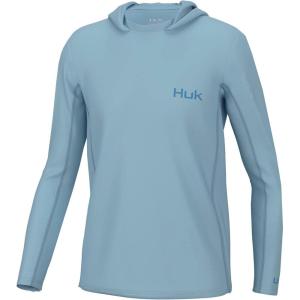 imageHUK Boys Icon X Hoodie Fishing Shirt with Sun Protection for KidsCrystal Blue
