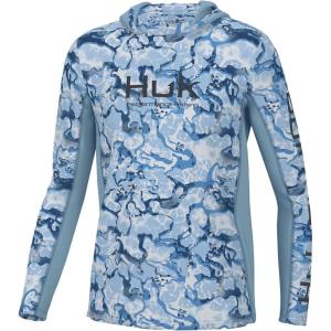 imageHUK Boys Icon X Pattern Hoodie Fishing Shirt with Hood for KidsInside Reef  Azure Blue