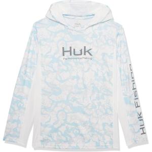 imageHUK Boys Icon X Pattern Hoodie Fishing Shirt with Hood for KidsInside Reef  Crystal Blue