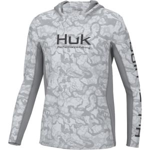 imageHUK Boys Icon X Pattern Hoodie Fishing Shirt with Hood for KidsInside Reef  Harbor Mist