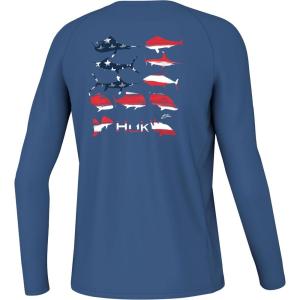 imageHUK Boys Kc Pursuit Long Sleeve Fishing Shirt for KidsFlag Fish  Set Sail