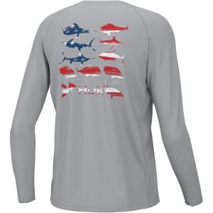 imageHUK Boys Kc Pursuit Long Sleeve Fishing Shirt for KidsKc Flag Fish  Harbor Mist