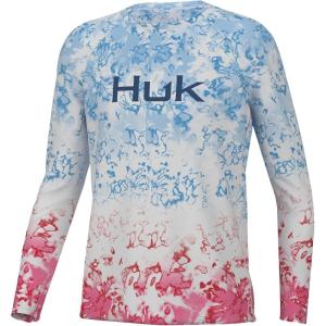 imageHUK Boys Pursuit Pattern Long Sleeve Fishing Shirt for KidsFin Fade  Crystal Blue