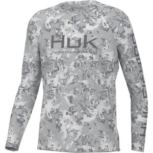 imageHUK Boys Pursuit Pattern Long Sleeve Fishing Shirt for KidsFin Fade  Harbor Mist