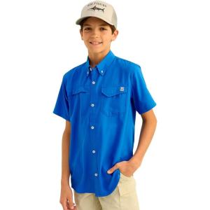 imageHUK Unisex Kids Tide Point Short Sleeve Shirt Fishing ButtonOcean Blue