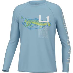 imageHUK Unisex Pursuit Graphic Long Sleeve Fishing Shirt for KidsBass Solar  Crystal Blue