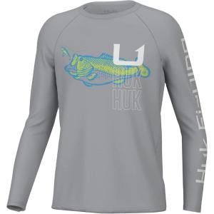 imageHUK Unisex Pursuit Graphic Long Sleeve Fishing Shirt for KidsBass Solar  Harbor Mist