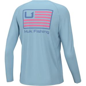 imageHUK Unisex Pursuit Graphic Long Sleeve Fishing Shirt for KidsHuk and Bars  Crystal Blue
