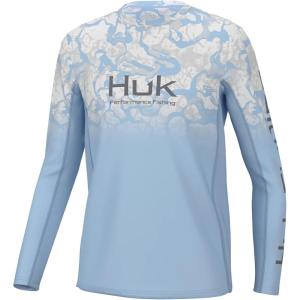 imageHUK Boys Icon X Pattern Long Sleeve Fishing Shirt for KidsInside Reef Fade  Crystal Blue