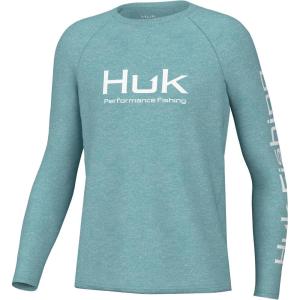 imageHUK Boys Pursuit Pattern Long Sleeve Fishing Shirt for KidsHeather  Marine Blue