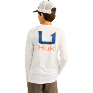imageHUK Boys Pursuit Pattern Long Sleeve Fishing Shirt for KidsHuk Fill  White