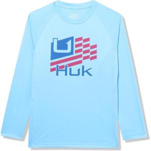 imageHUK Boys Pursuit Pattern Long Sleeve Fishing Shirt for KidsHuk Stripes  Marolina Blue
