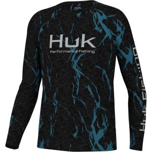 imageHUK Boys Pursuit Pattern Long Sleeve Fishing Shirt for KidsKelp Wash Heather  Black