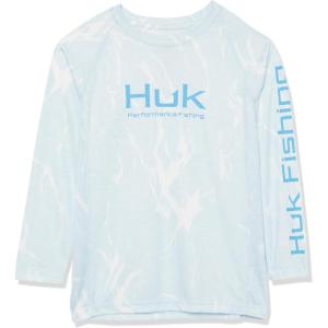 imageHUK Boys Pursuit Pattern Long Sleeve Fishing Shirt for KidsKelp Wash Heather  Crystal Blue