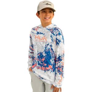 imageHUK Boys Pursuit Pattern Long Sleeve Fishing Shirt for KidsMossy Oak  Ocean Blue