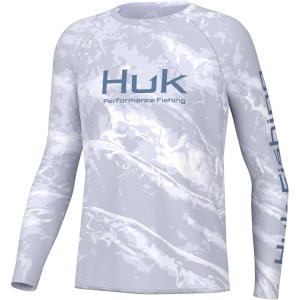 imageHUK Boys Pursuit Pattern Long Sleeve Fishing Shirt for KidsMossy Oak Stormwater Bonefish