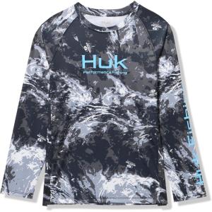 imageHUK Boys Pursuit Pattern Long Sleeve Fishing Shirt for KidsMossy Oak Stormwater Midnight