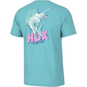 imageHUK Mens Fishing Graphic Tee Performance Short Sleeve QuickDrySail Bones  Marine Blue
