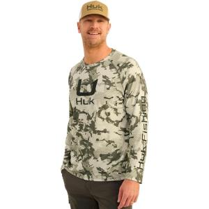 imageHUK Mens Kc Scott Patterned Pursuit Performance Fishing ShirtApex Vert Fade  Moss