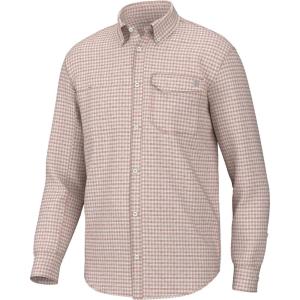 imageHUK Mens Tide Point Pattern Long Sleeve Shirt Fishing Button DownMini Check  Baked Clay