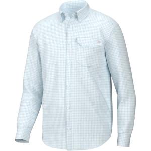 imageHUK Mens Tide Point Pattern Long Sleeve Shirt Fishing Button DownMini Check  Crystal Blue
