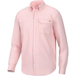 imageHUK Mens Tide Point Pattern Long Sleeve Shirt Fishing Button DownMini Check  Peach Nectar