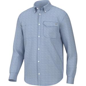 imageHUK Mens Tide Point Pattern Long Sleeve Shirt Fishing Button DownMini Check  Quiet Harbor