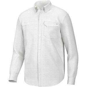 imageHUK Mens Tide Point Pattern Long Sleeve Shirt Fishing Button DownMini Check  White