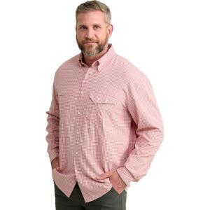 imageHUK Mens Tide Point Pattern Long Sleeve Shirt Fishing Button DownMinicheck  Scarlet Blaze