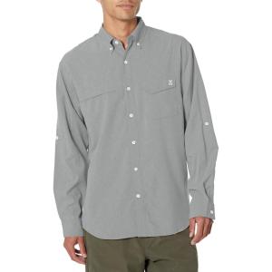 imageHUK Mens Tide Point Long Sleeve Shirt Fishing Button DownChambray  Night Owl
