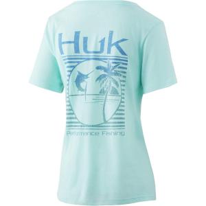 imageHUK Womens Short Sleeve Performance Tee  Ladies Fishing TShirtMarlin Palm Horizon  Beach Glass Heather
