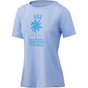 imageHUK Womens Short Sleeve Performance Tee  Ladies Fishing TShirtPalm Huk  Coastal Sky Heaather