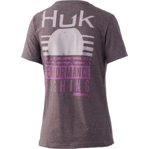 imageHUK Womens Short Sleeve Performance Tee  Ladies Fishing TShirtStriped Horizon  Blackberry Heather