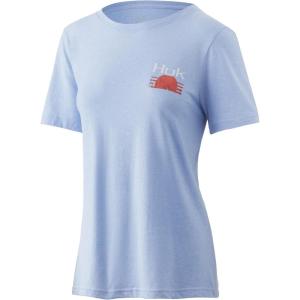 imageHUK Womens Short Sleeve Performance Tee  Ladies Fishing TShirtStriped Horizon  Coastal Sky Heaather