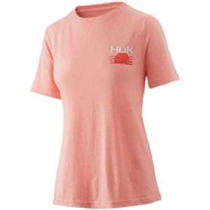 imageHUK Womens Short Sleeve Performance Tee  Ladies Fishing TShirtStriped Horizon  Desert Flower Heather