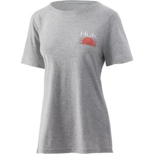 imageHUK Womens Short Sleeve Performance Tee  Ladies Fishing TShirtStriped Horizon  Oyster Heather