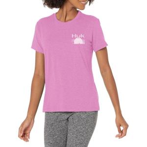 imageHUK Womens Short Sleeve Performance Tee  Ladies Fishing TShirtStriped Horizon  Tropic Pink Heather