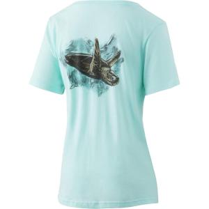 imageHUK Womens Short Sleeve Performance Tee  Ladies Fishing TShirtWatercolor Turtle  Beach Glass Heather