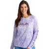 imageHUK Womens Pursuit Patterned Crew Sleeve Performance ShirtAqua Dye  Lavender