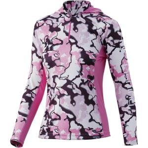 imageHUK Womens Icon X Hoodie UPF 50 LongSleeve Fishing ShirtCurrent Camo  Salmon Pink