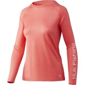 imageHUK Womens Pursuit Long Sleeve Performance Shirt  Sun ProtectionHot Coral