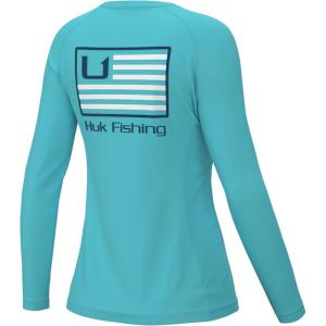 imageHUK Womens Pursuit Long Sleeve Performance Shirt  Sun ProtectionHuk  Bars  Blue Radiance