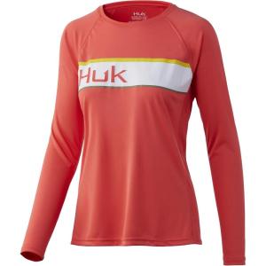 imageHUK Womens Pursuit Long Sleeve Performance Shirt  Sun ProtectionHuk Band  Hot Coral