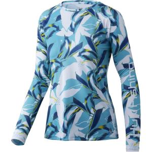 imageHUK Womens Pursuit Long Sleeve Performance Shirt  Sun ProtectionTall Leaves  Blue Radiance