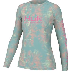 imageHUK Womens Pursuit Patterned Crew Sleeve Performance ShirtAqua Dye  Marine Blue
