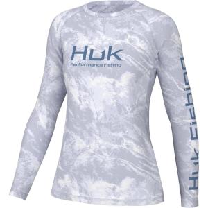 imageHUK Womens Pursuit Patterned Crew Sleeve Performance ShirtMossy Oak Stormwater Bonefish