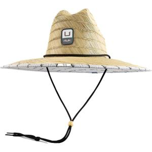 imageHUK Mens Printed Straw Lifeguard Style Wide Brim Sun HatHarbor Mist
