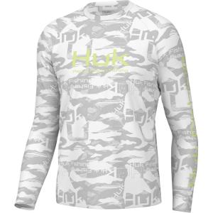 imageHUK Mens Pursuit Pattern Crew Sleeve Performance ShirtHidden Huk  Harbor Mist